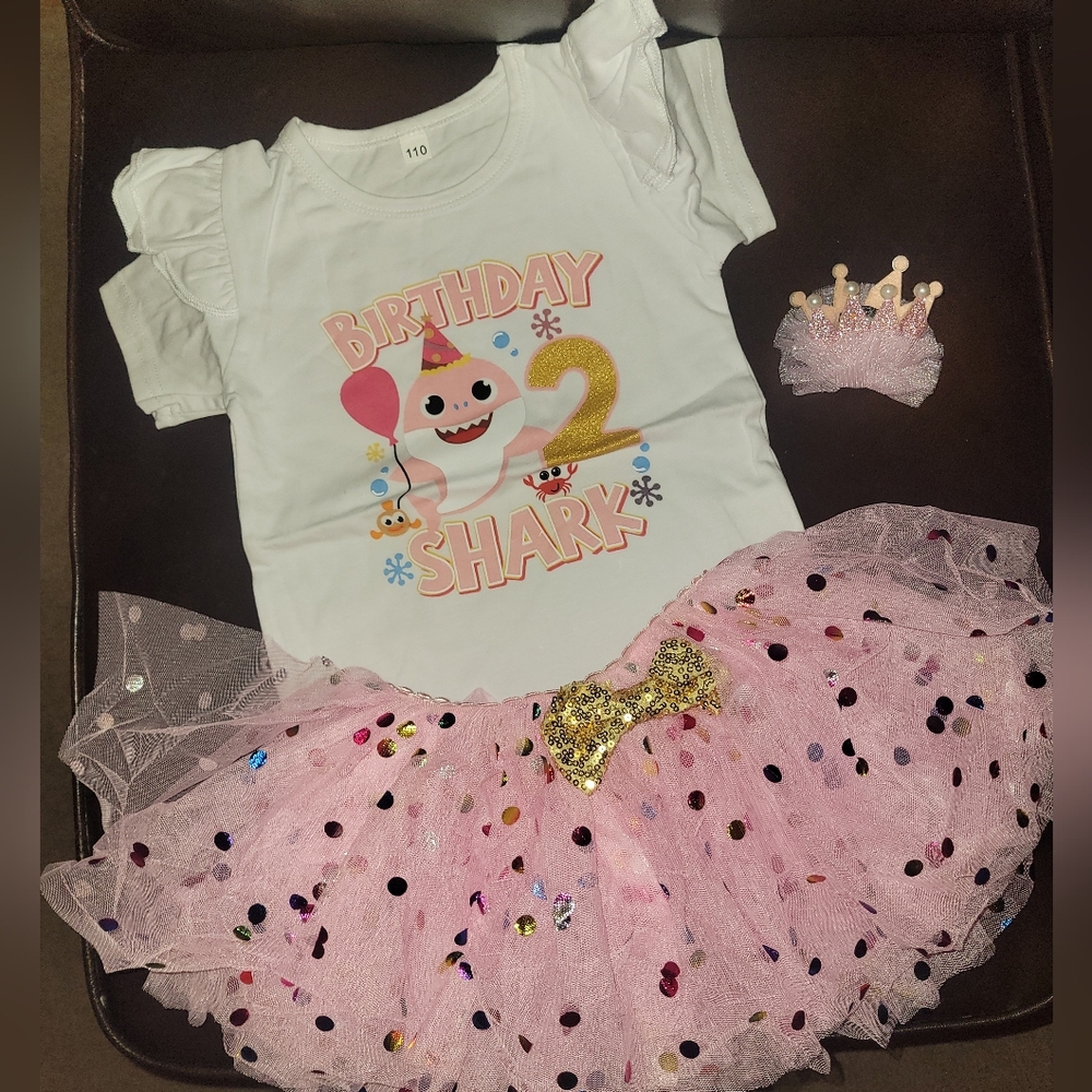 💰⏳️Birthday Shark Pink and Gold Kids Dress Set
